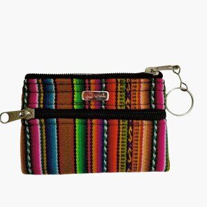 Small Peruvian Coin Purse Keyring Holder Multicolor Woven Striped Pattern